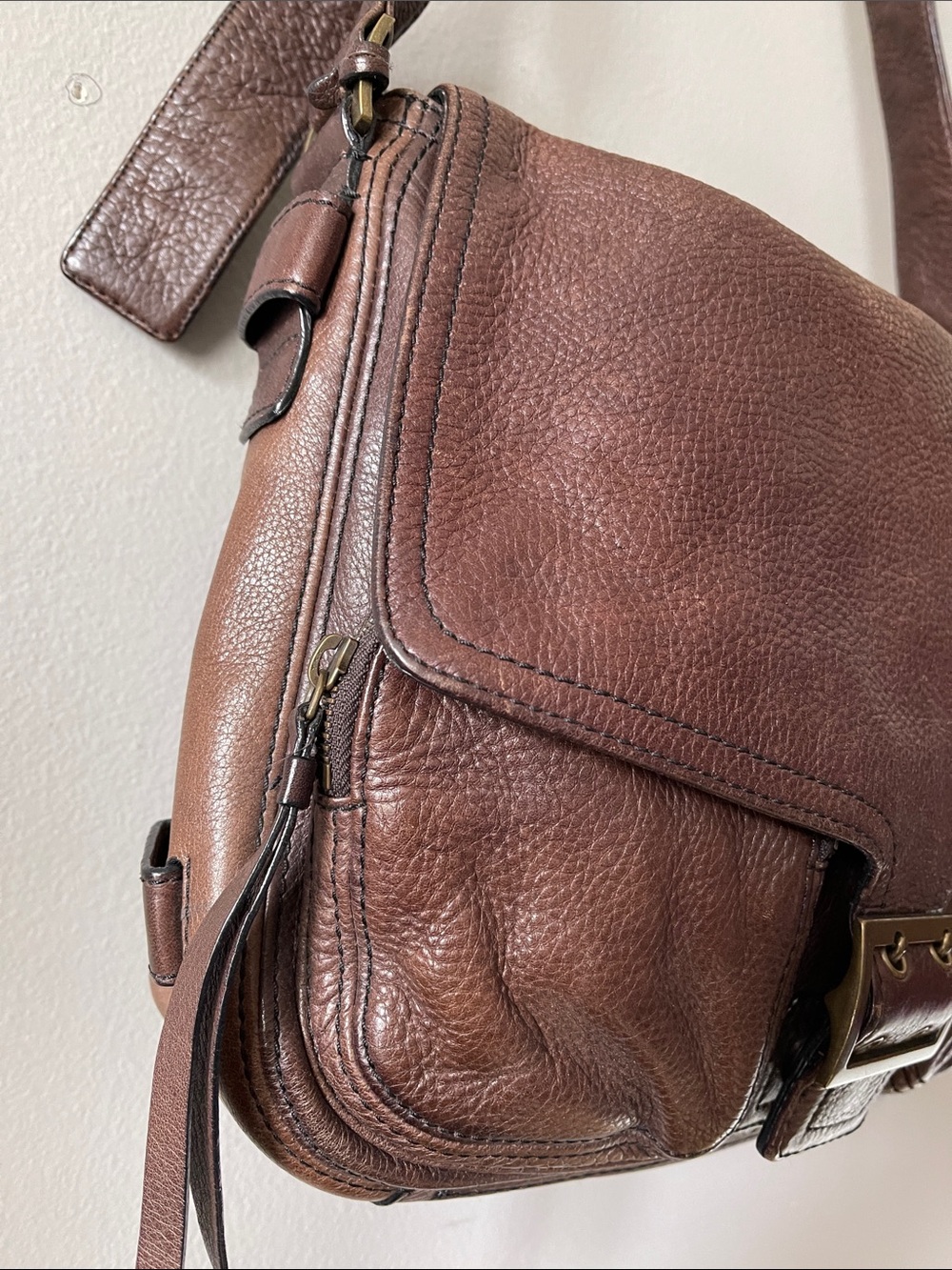 Y2K Banana Republic Dark Brown Pebbled Leather Shoulder Bag - Picture 4 of 14